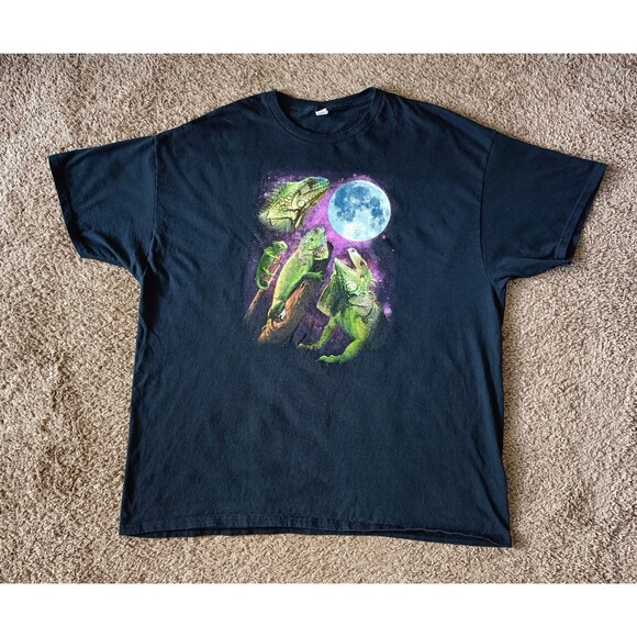Vintage Iguana Space T-Shirt Men's XL Black Short Sleeve - Picture 1 of 6